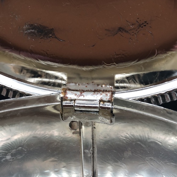 VINTAGE MAYELL SILVER PLATE BISCUIT BARREL ETCHED FLORAL, ATTACHED UNDERPLATE - Picture 5 of 10